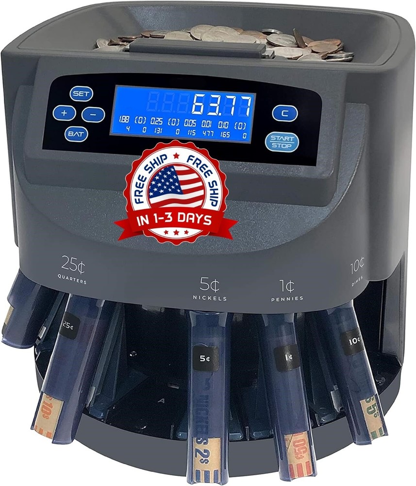 Coin sorter and wrapper machine manual with crank money change counter sorting
