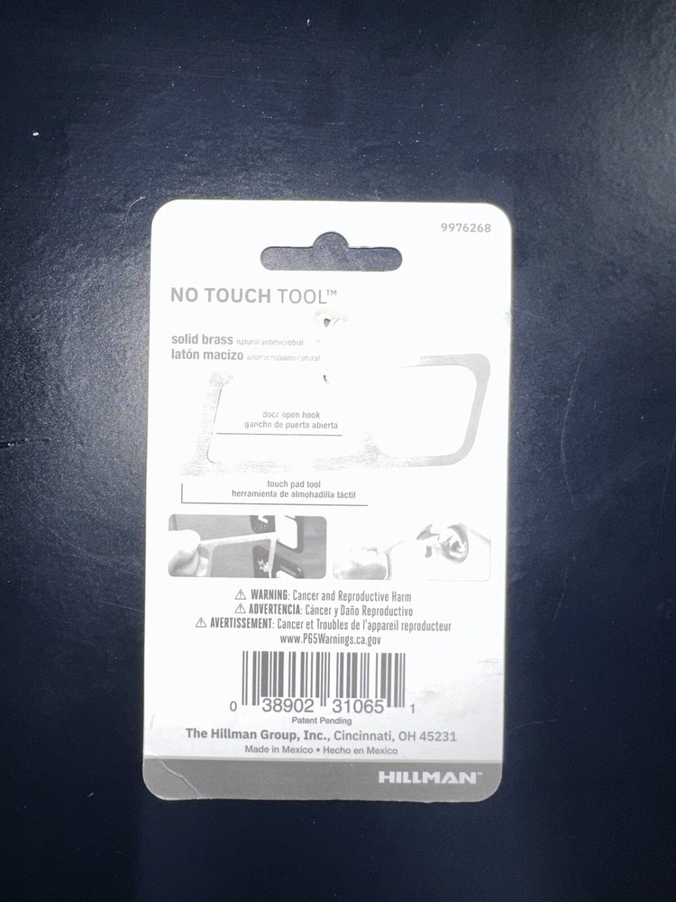 Minute Key No Touch Tool Solid Brass Anti-microbial By Hillman Door Open Hook 