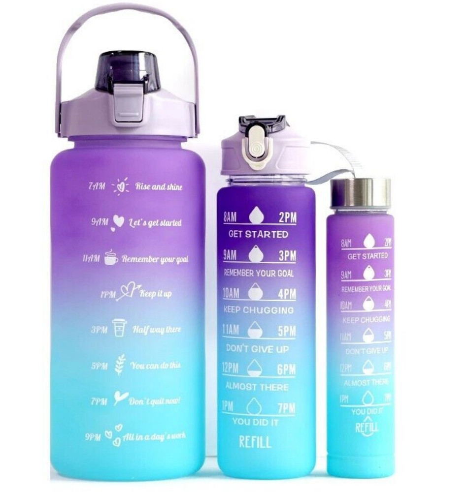 3pc Reusable Water Bottle Set Light Blue
