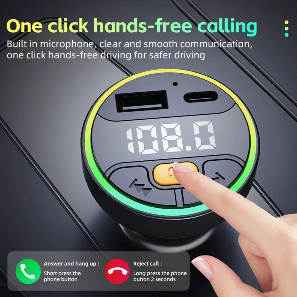 FM Bluetooth 5.3 Transmitter For Vehicle With USB Charging