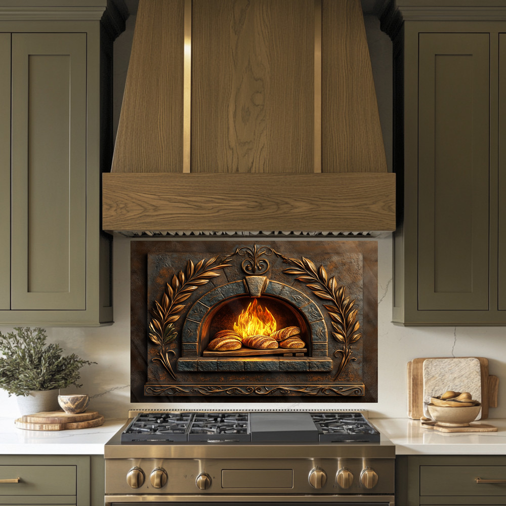 Rustic Pizza Oven Backsplash, Bread Oven Kitchen Decor, Pizzeria Wall Art
