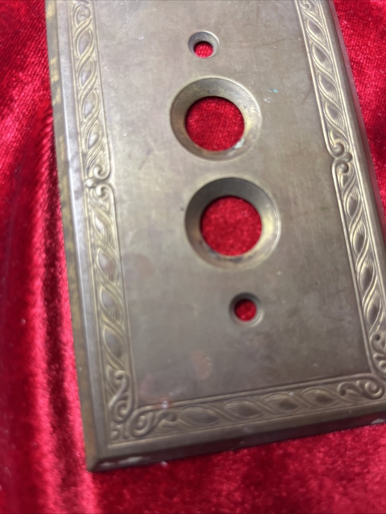 Double Push Button Aged Solid Brass Switch Plate Wall Box Cover Antique Ornate