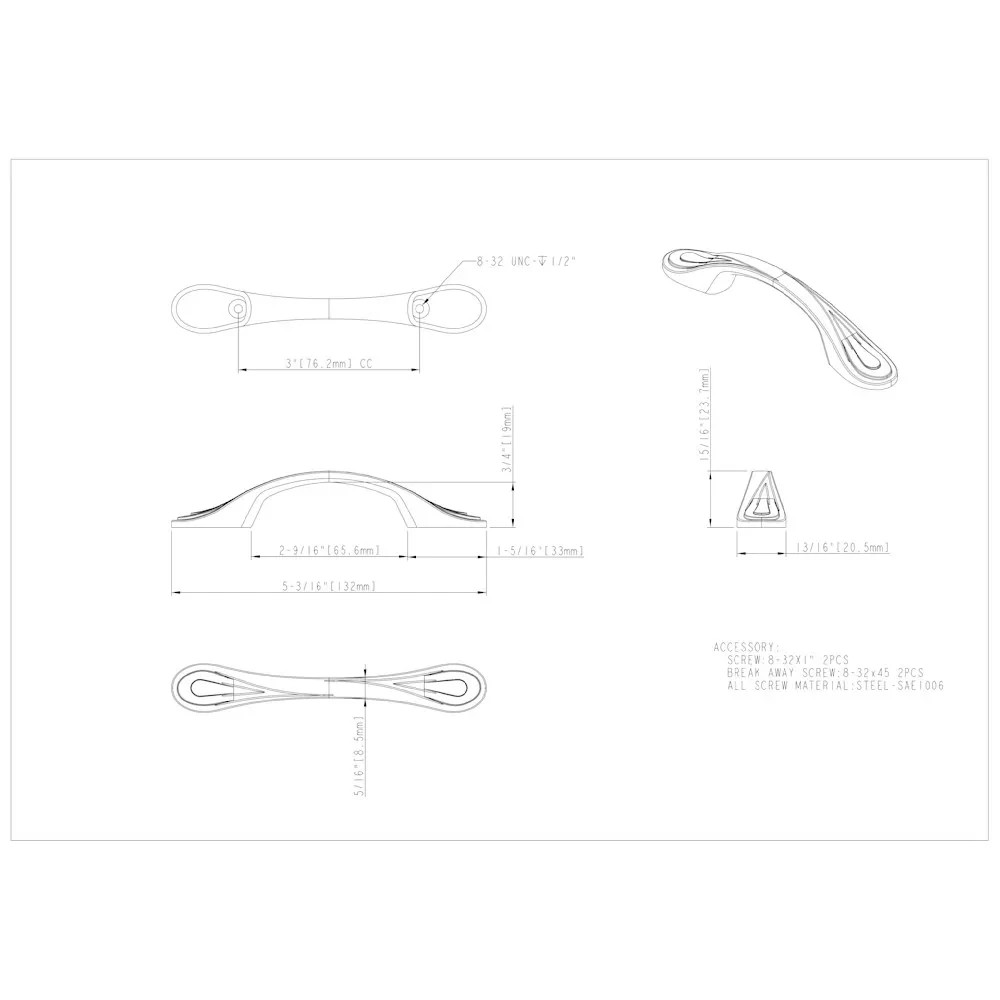 Polished Chrome 3" Center-to-Center Westbury Kitchen Cabinet Pull 3899PC Pulls
