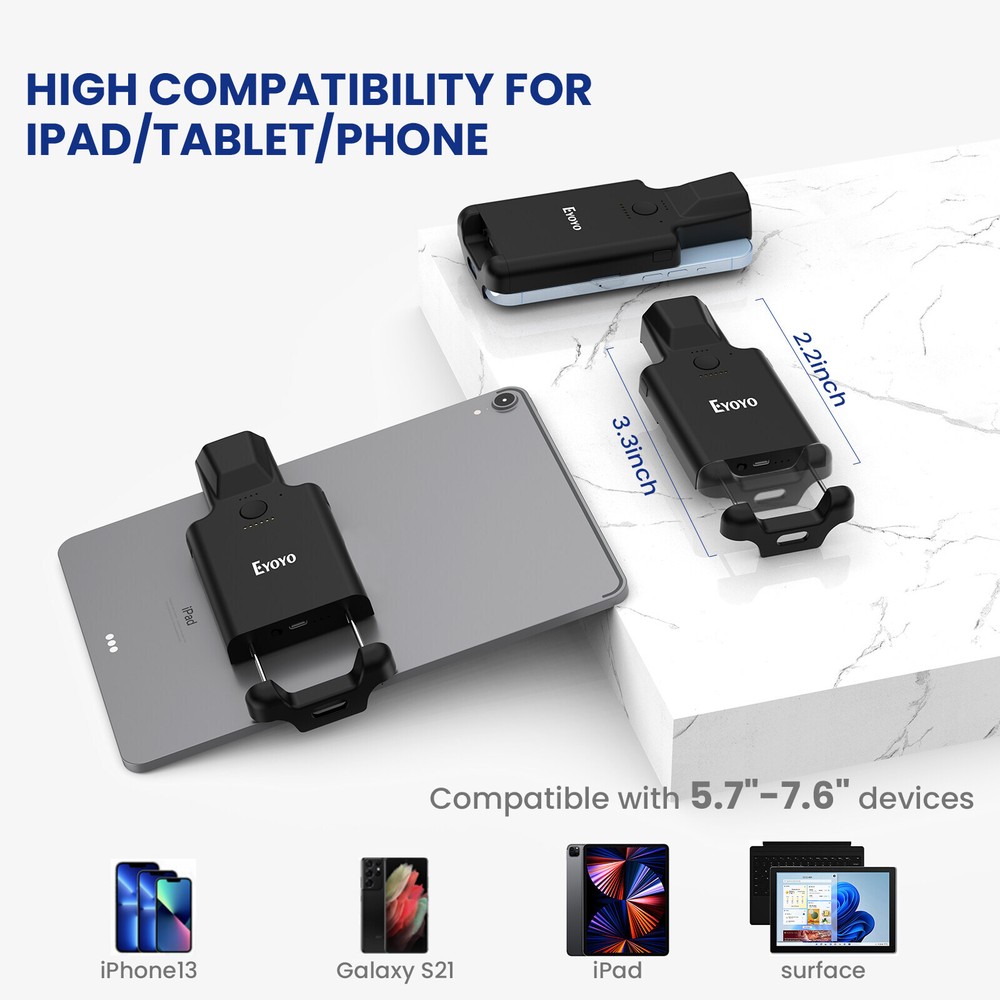 2D Back Clip Bluetooth Barcode Scanner, 3000mAh Battery,Wireless QR Code Scanner