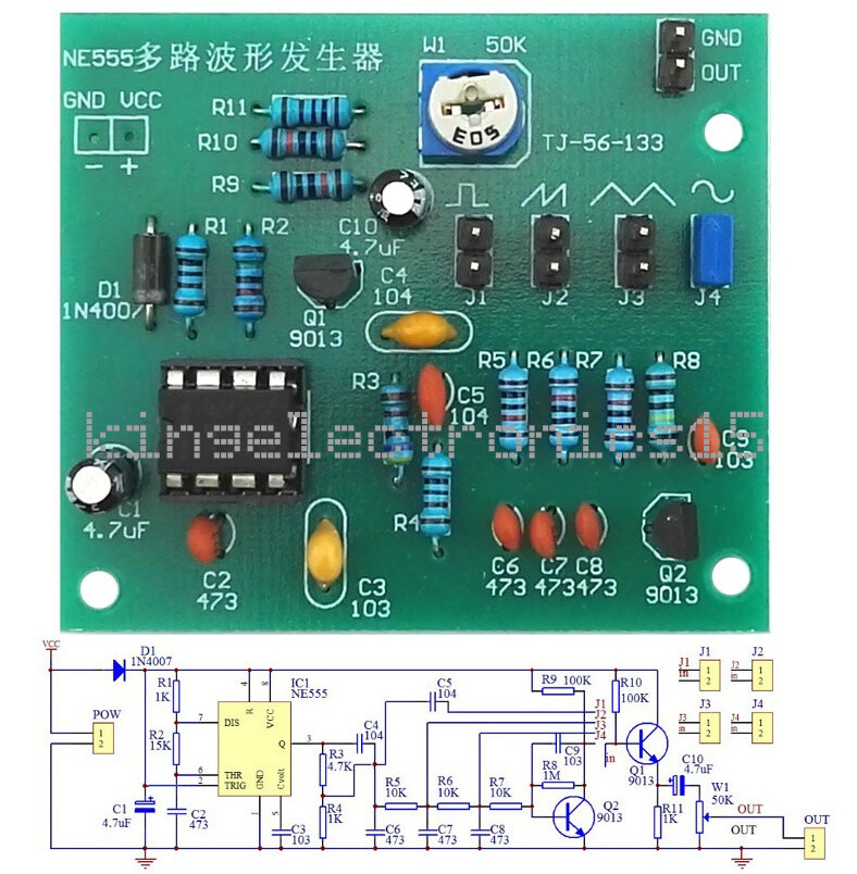 DIY Kits Multi-Channel NE555 Waveform Generator Module Sine Triangle Square Wave