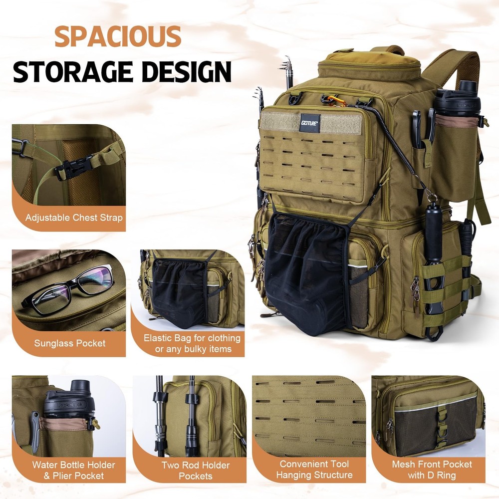 Fishing Backpack with 4 Tackle Boxes, 78L 600D Water-Resistant Tackle Backpac...