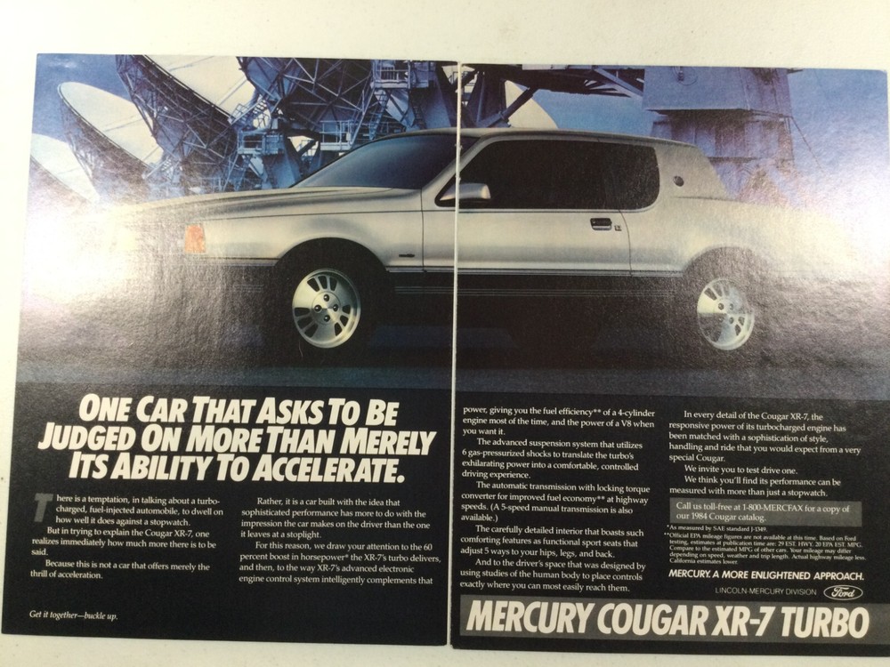 CougarAdv24 Advertisement 1984 Mercury Cougar XR-7 Turbo 2pg 2pc