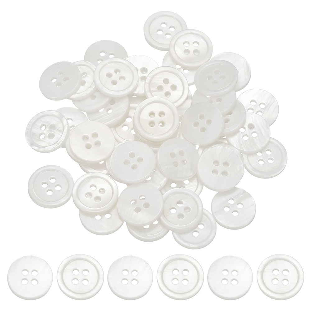 Natural Shell Button 4 Hole Shell Round Sewing Buttons 15 mm & 50 Pack & White