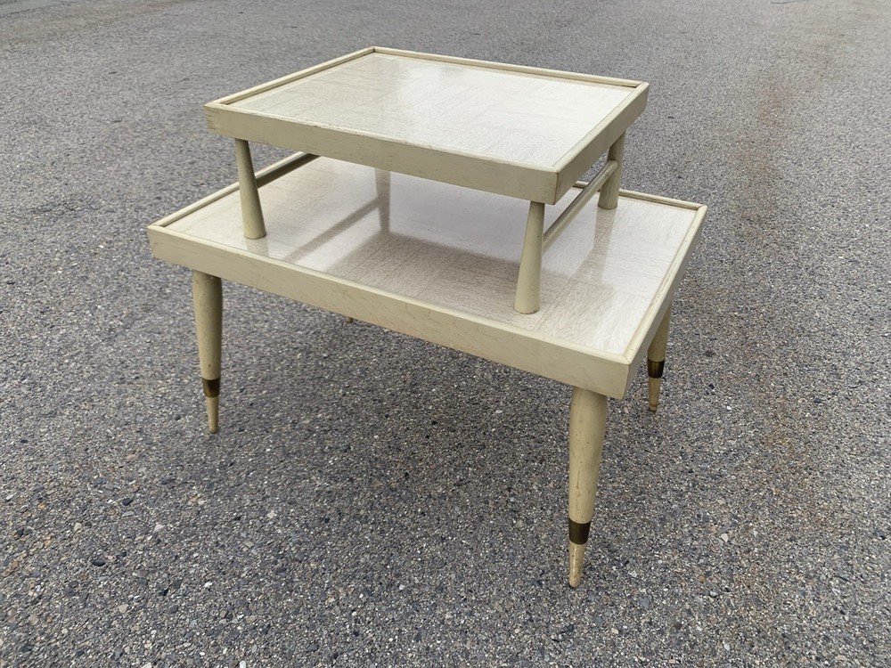Vintage MCM Blonde Two Tier Side Table
