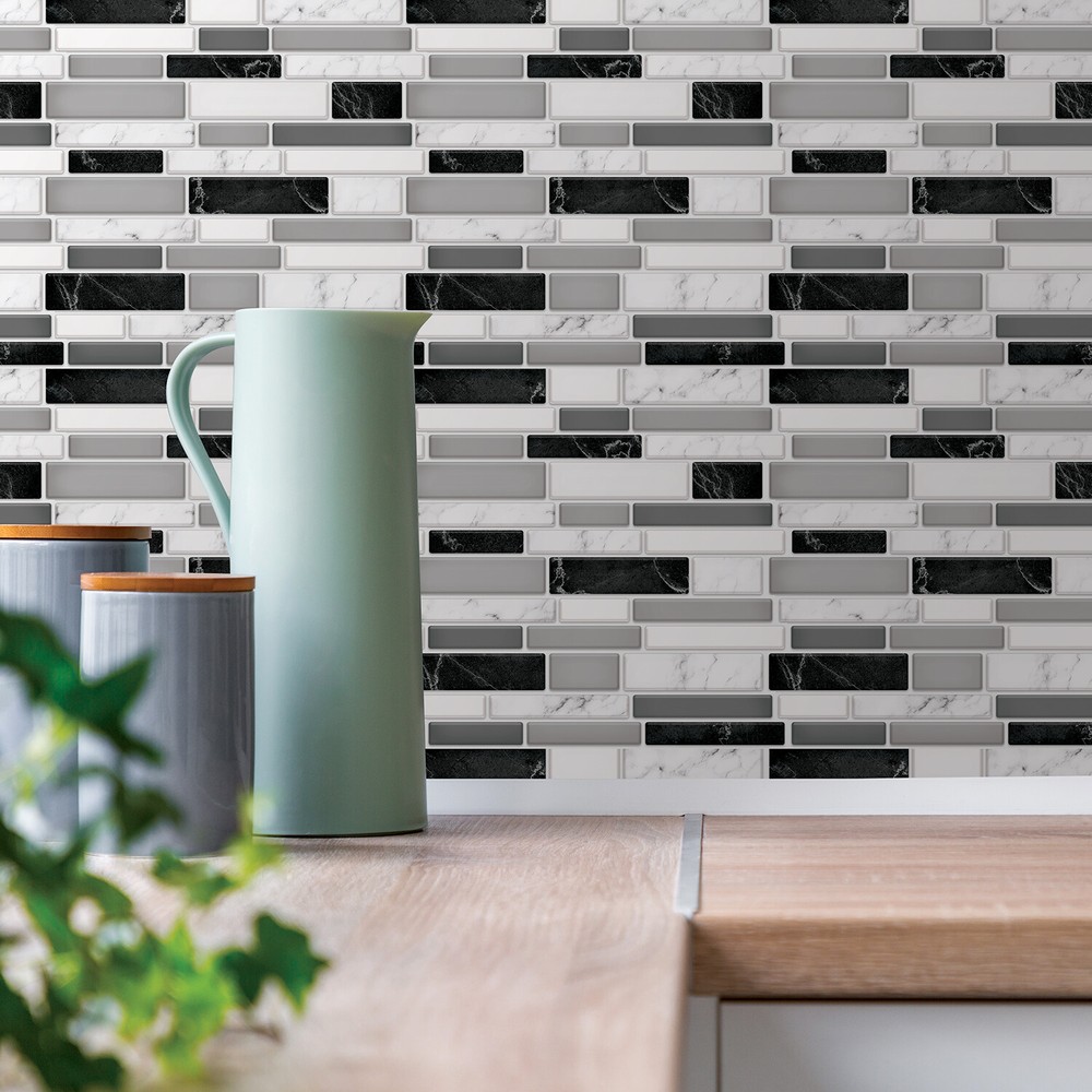 Peel and Stick Tile Backsplash 3D Light Dark Marble Glossy Tile Sticker Kitchen