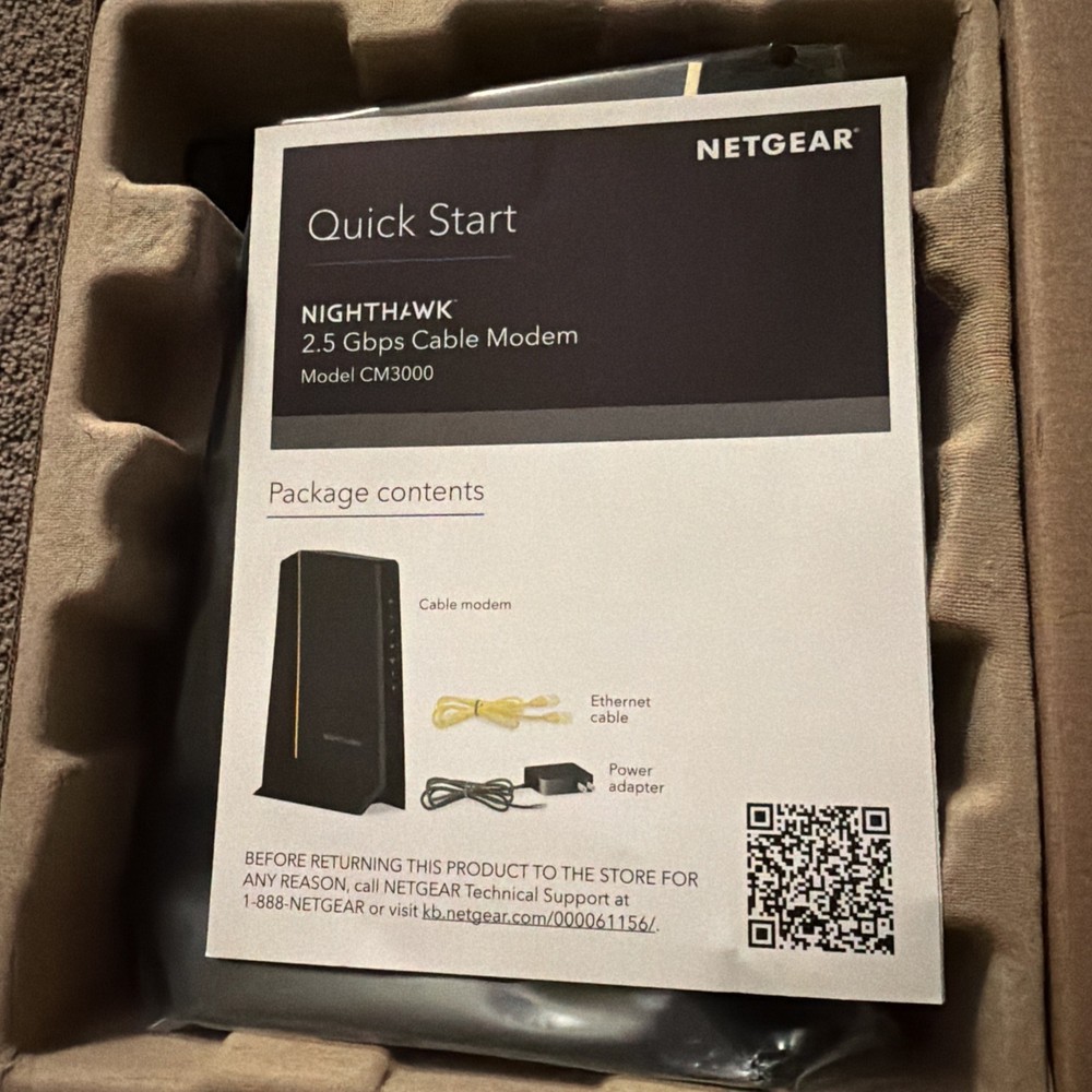 NETGEAR Nighthawk CM3000 DOCSIS 3.1 Mid/high-Split Cable Modem,Black-Refurbished