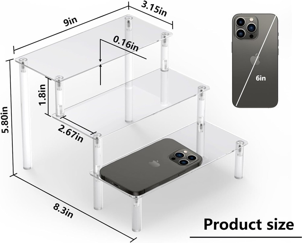 Acrylic Display Risers,Clear Display Risers Stand Small Mini 9" x 8" x 6"
