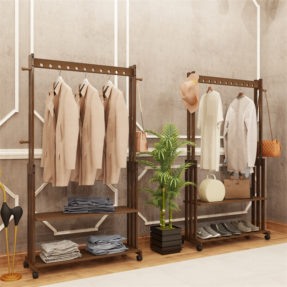 Free-Standing Clothes Rail Adjustable Garment Rack Rolling Hanging Display Shelf
