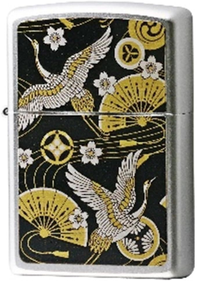 Zippo Japanese Crane Black Silver Satin Chrome Print Processing Lighter Regular