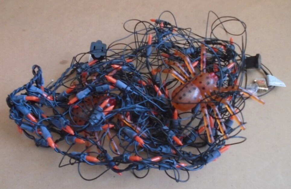 Halloween Orange Spider Web Light Set 4ft. Black Wire