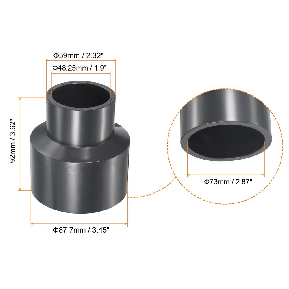UPVC Reducer Pipe Fitting 2"x 1-1/2" Program Socket 80 Straight Coupling