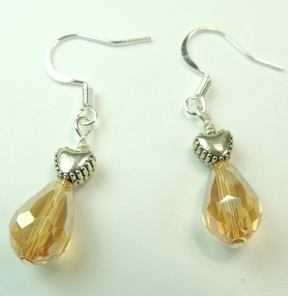 Briolette Crystal Earrings with Hearts  Handmade Wedding Jewelry