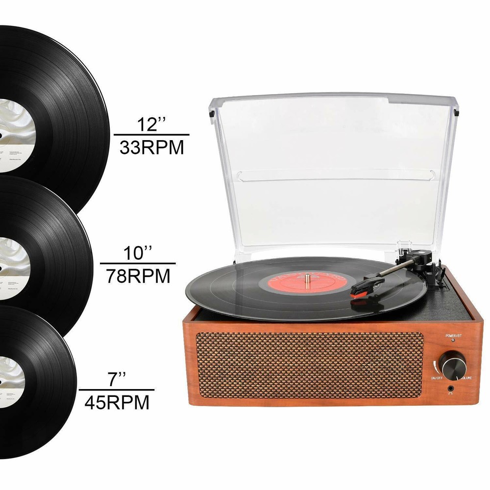 Bluetooth Record Player Belt-Driven 3-Speed Turntable, with Headphone Jack