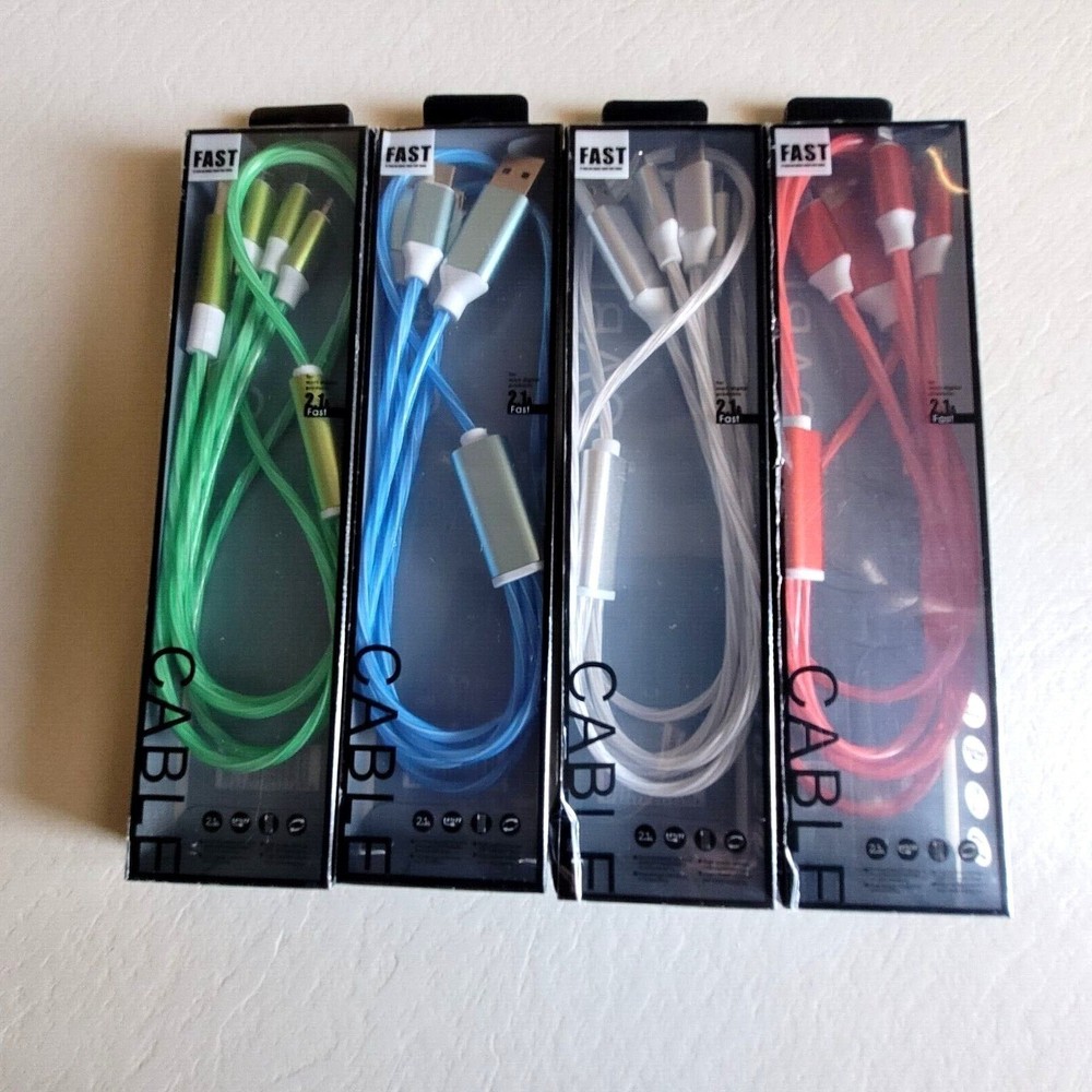 Light Up LED 3 in 1 Charging Cord Cable Multi Phone Charger Android USB iPhone