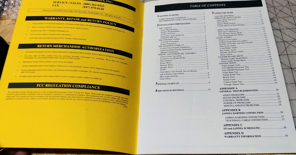 Golden Tee '97 Arcade Game Installation Manual, Incredible Technologies 1997