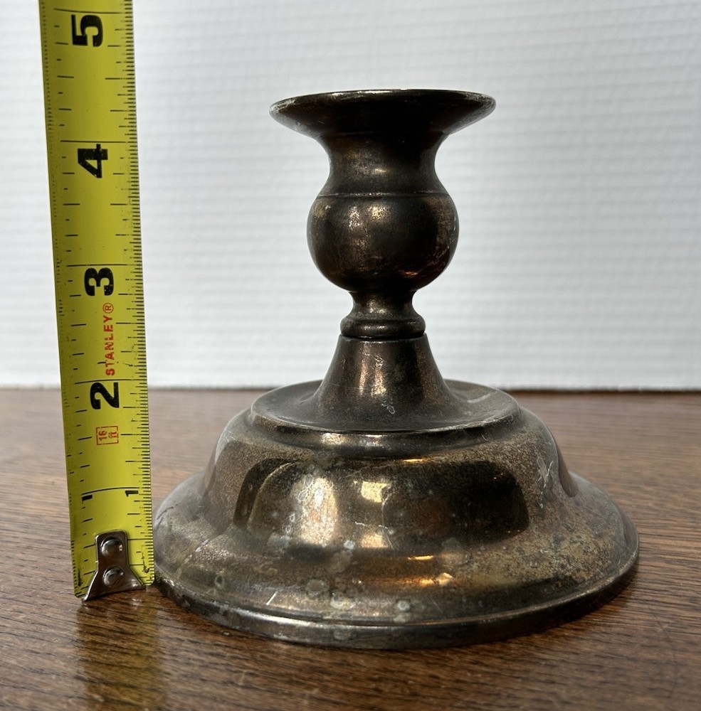 Vintage Silver Plate Candlestick, 4.5" Tall Wide Base