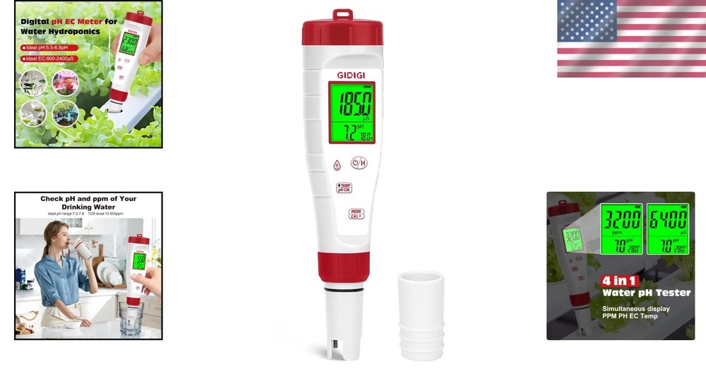4-in-1 pH Tester with Backlit LCD Screen