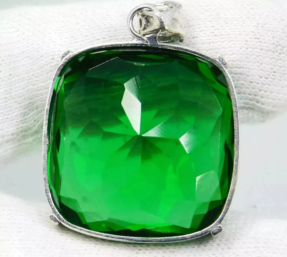 Certified 92.5 Ct+ Natural Tsavorite Garnet 925 Solid Silver Pendant Gemstone