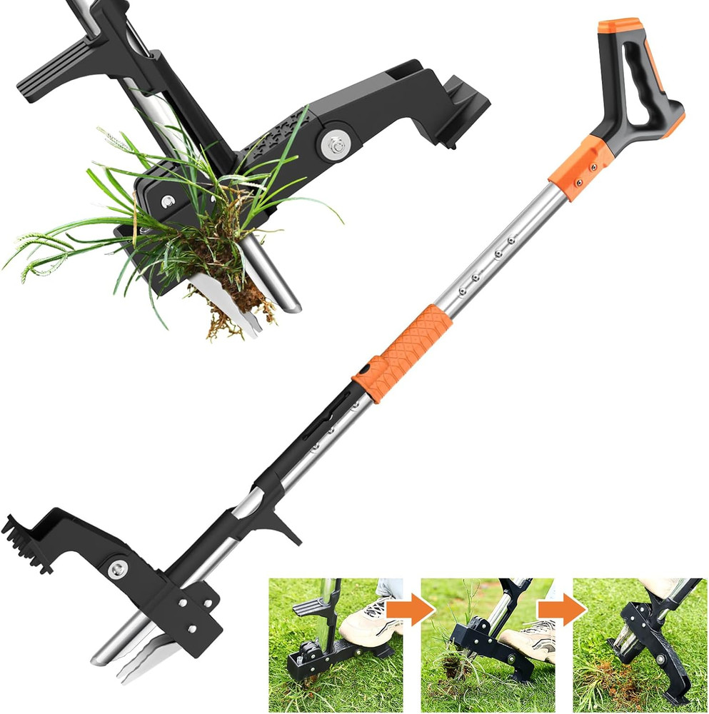 Weed Puller Tool,Detachable Stand up Weed Puller with Long Handle,3-Claw Steel H