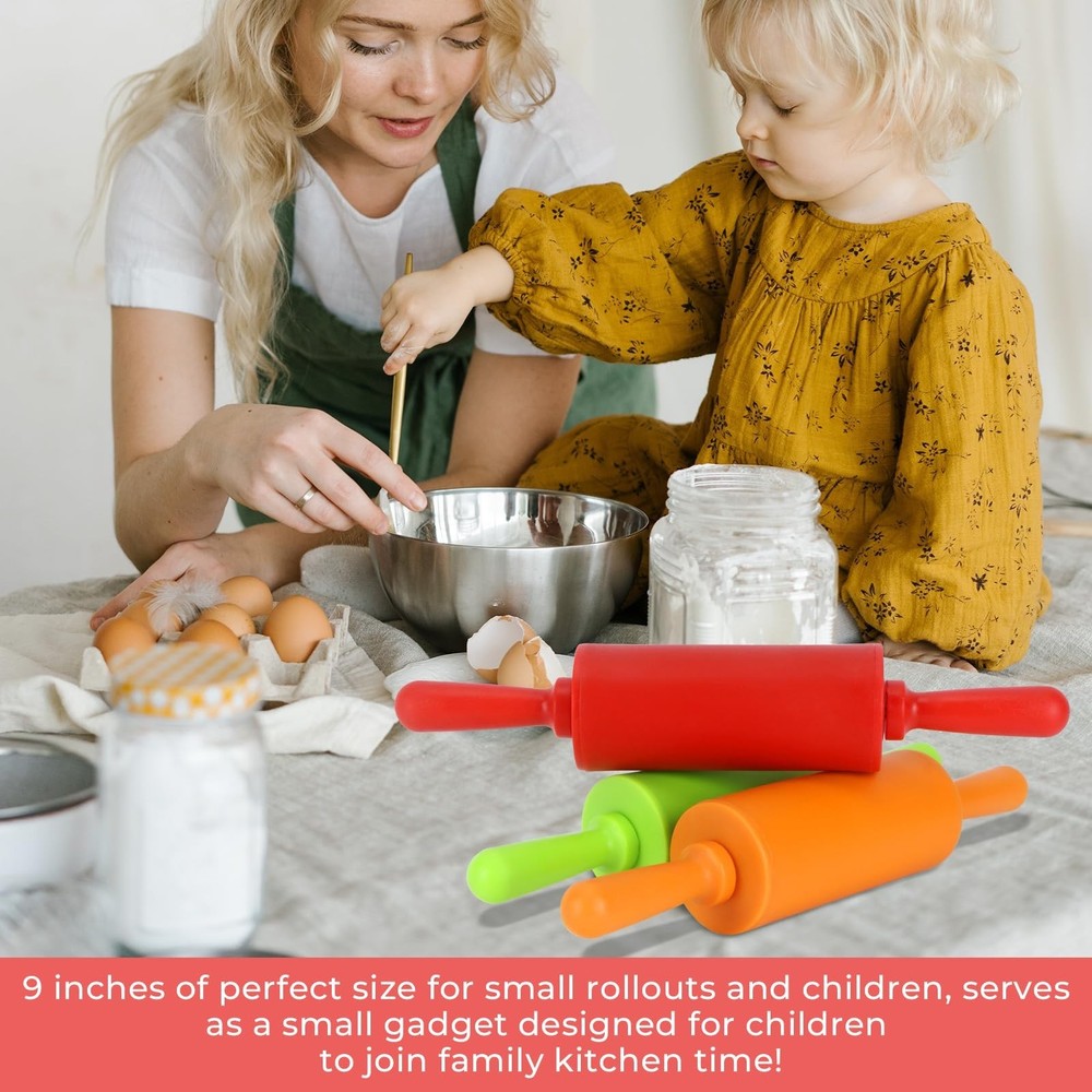 4 Pack Mini Rolling Pin for Kids, 9 Inch Plastic Handle Rolling Pin Non-Stick...