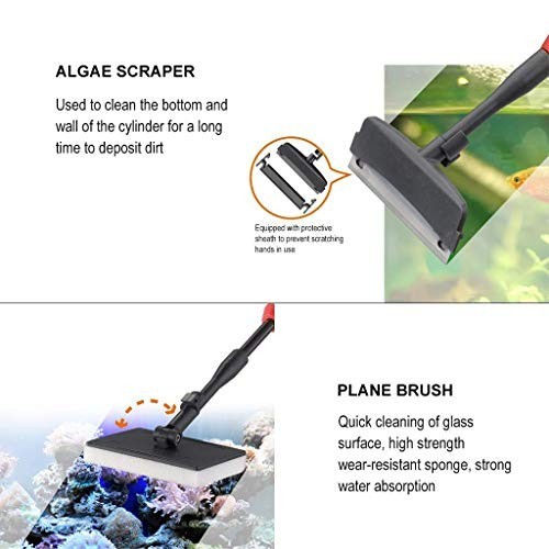 6-in-1 Aquarium Cleaning Kit - Algae Scraper, Scrubber Pad & Long Handle Brush