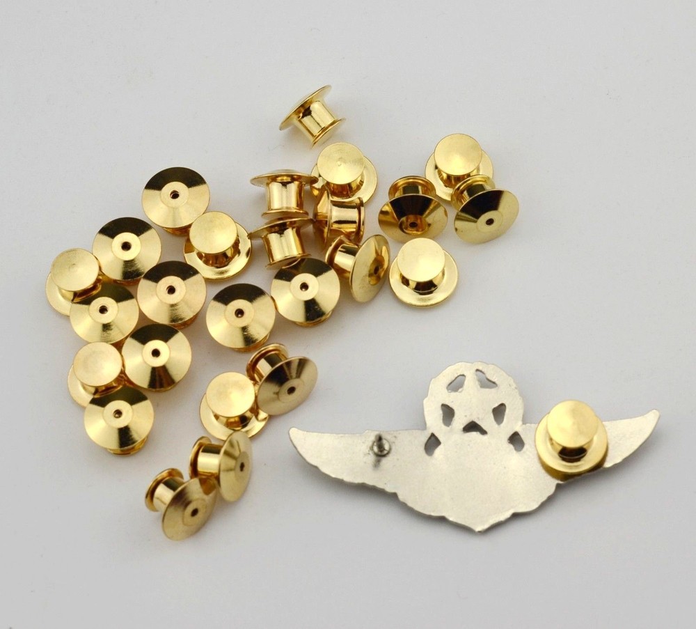 100 LOW PROFILE Locking Pin Backs/Pin Keepers-50 Silver 50 Gold each-NoTools