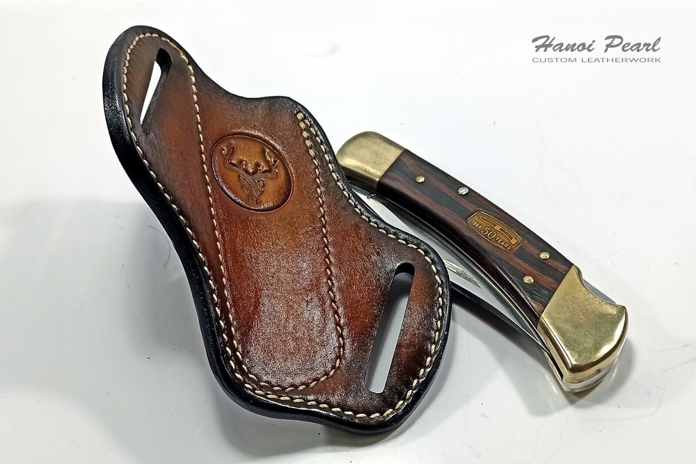 Custom 45 Degree Canted Leather Sheath for Buck 110 Folding Hunter