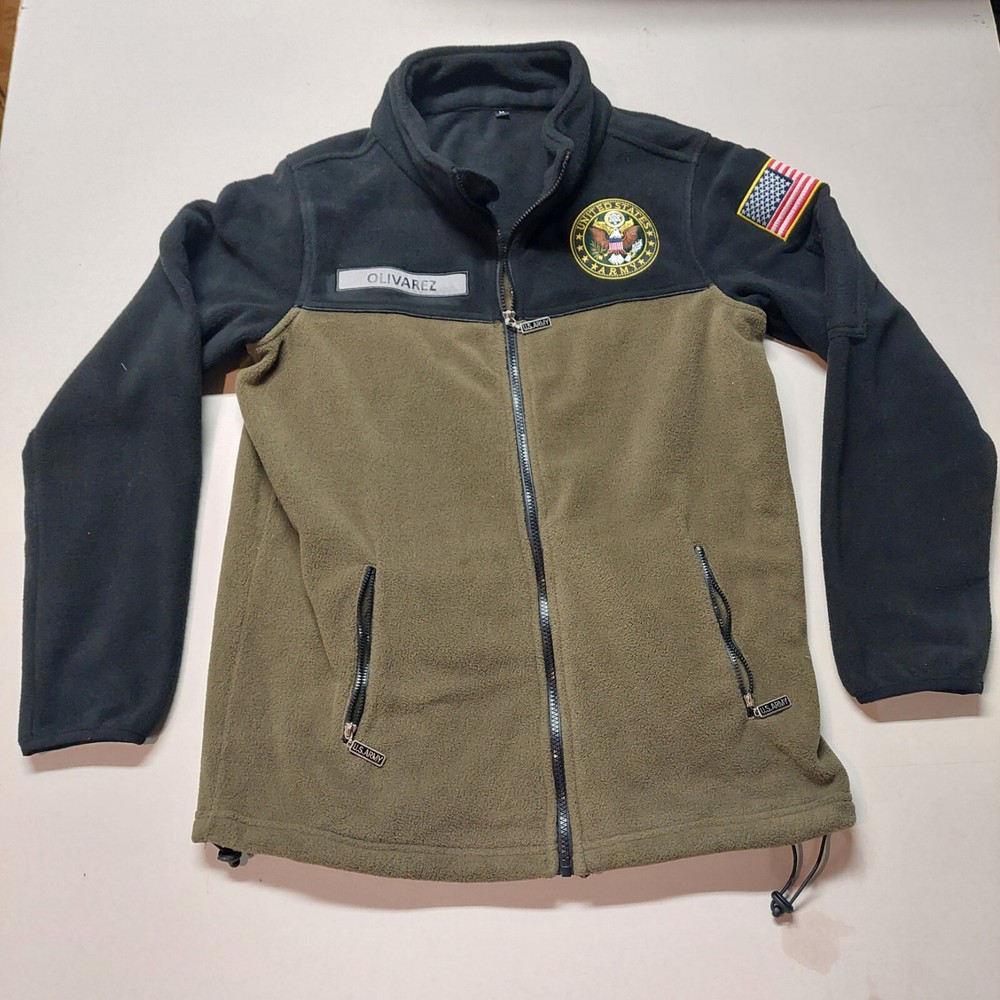US Army Issued Fleece Jacket With Patches Size M