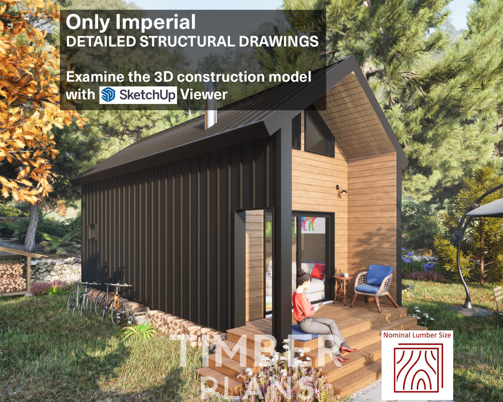 Tiny House Plan, 12x28 House Plans, Modern Cabin House Plans, Hard Copy