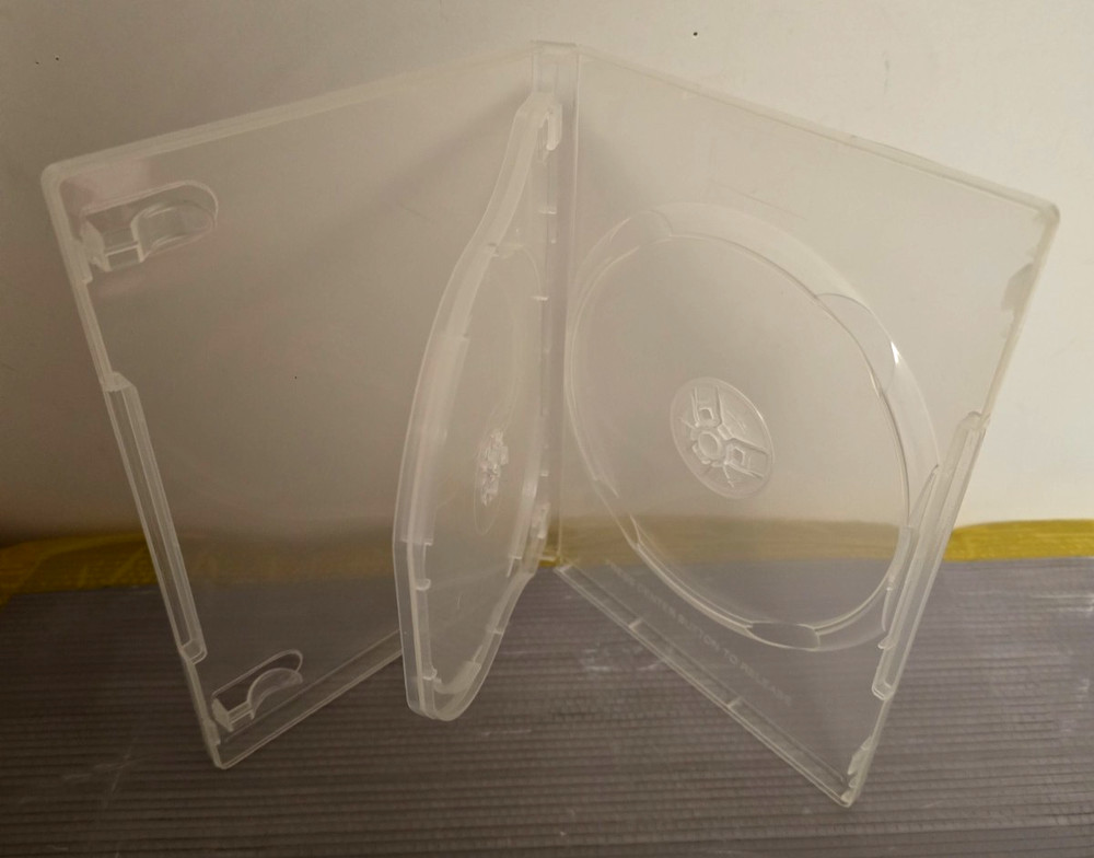 3 DISC TRANSPARENT DVD/CD Case (14mm) FLIP Design & Clips for Artwork