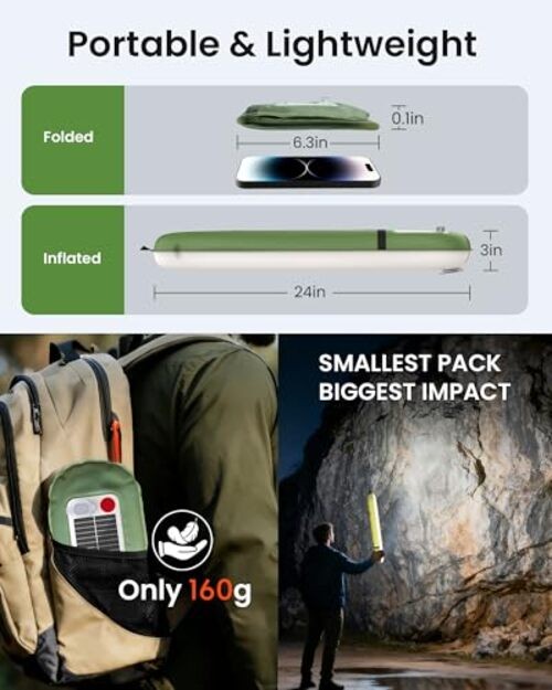 24" Foldable Inflatable Solar Camping Lantern, Magnetic LED Light 24in Green