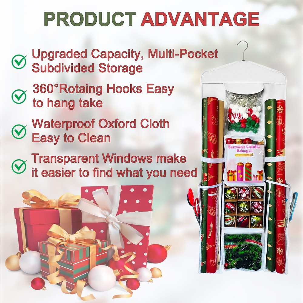 Hanging Gift Organizer Storage Bag, Gift Wrapping Organizer Storage, Double-S...