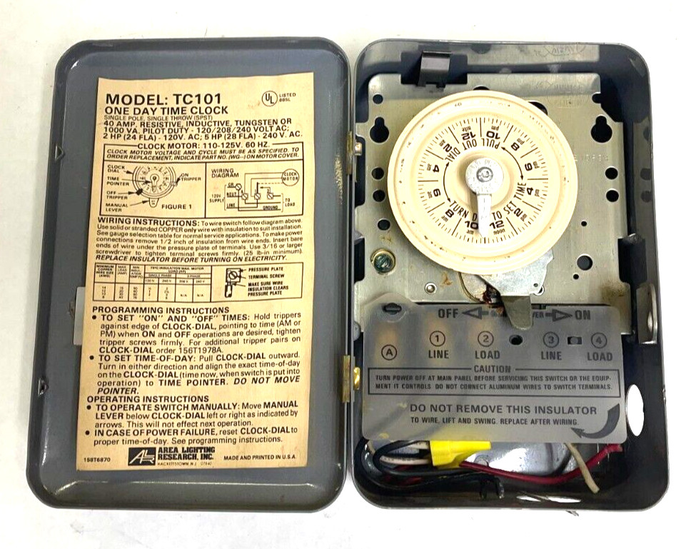AREA LIGHTING TC101 SINGLE POLE SPST 40 AMP SINGLE THROW INDUCTIVE TIME CLOCK