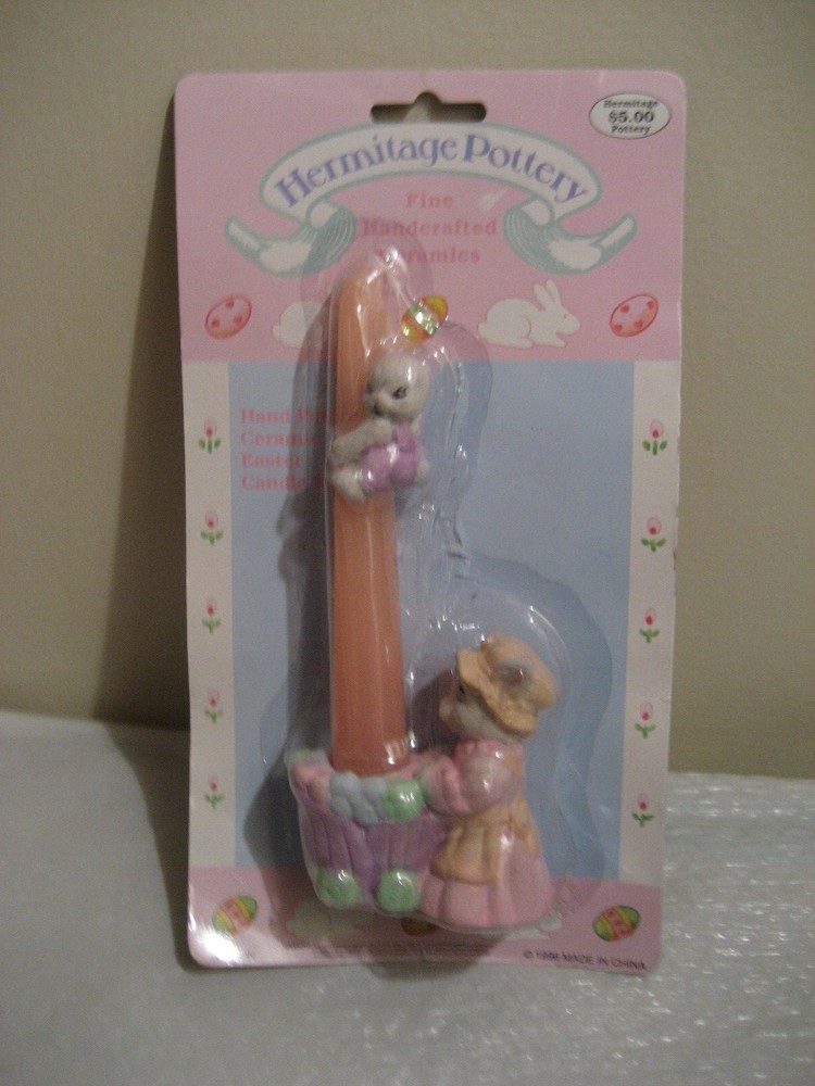 HERMITAGE POTTERY hand painted ceramic easter candle set 1996