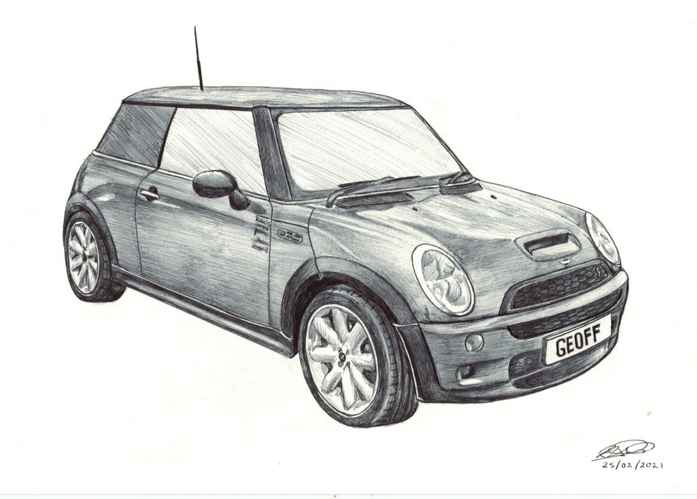 Personalised Realistic Pen Drawing: Car (see description)