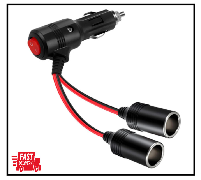 Universal Car Cigarette Lighter Adapter with Switch 2-Socket 12V/24V Splitter