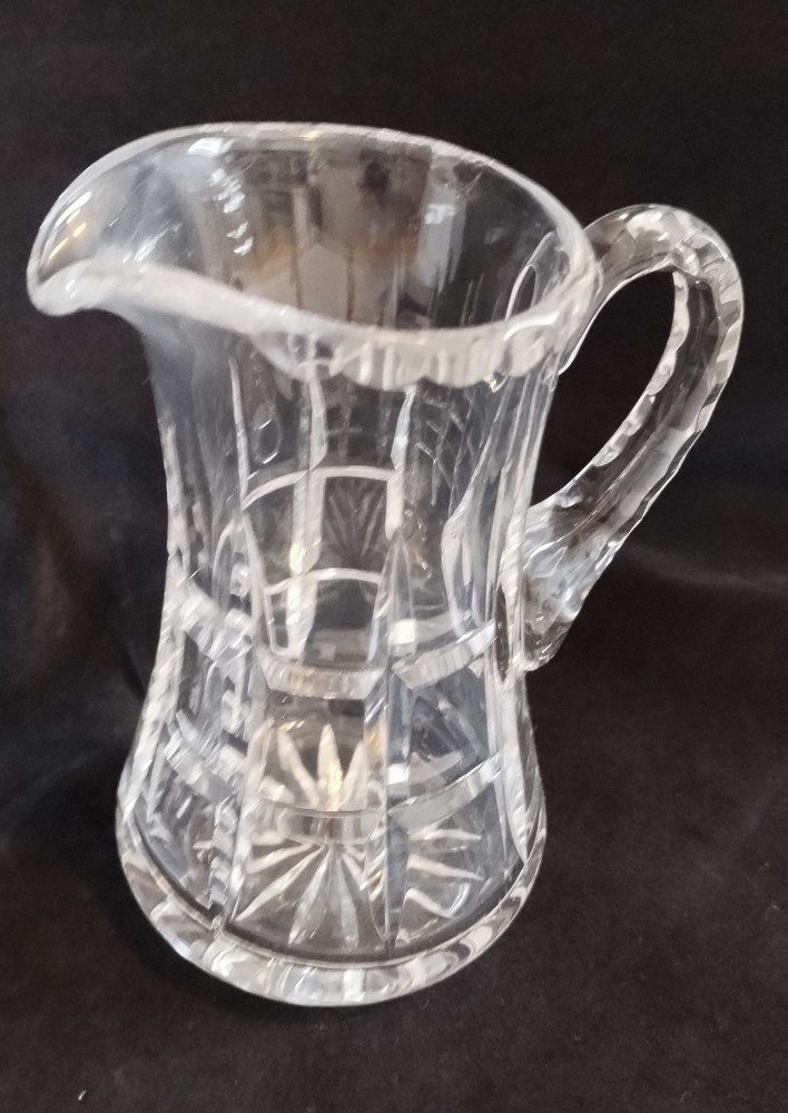 Lovely Small Crystal Pitcher Checkered Pattern 10 oz 5.75" Tall