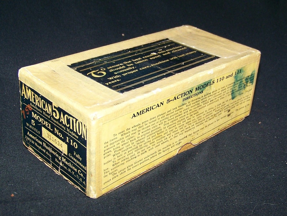 Vintage American 5 Action Numbering Machine & Box Model 110