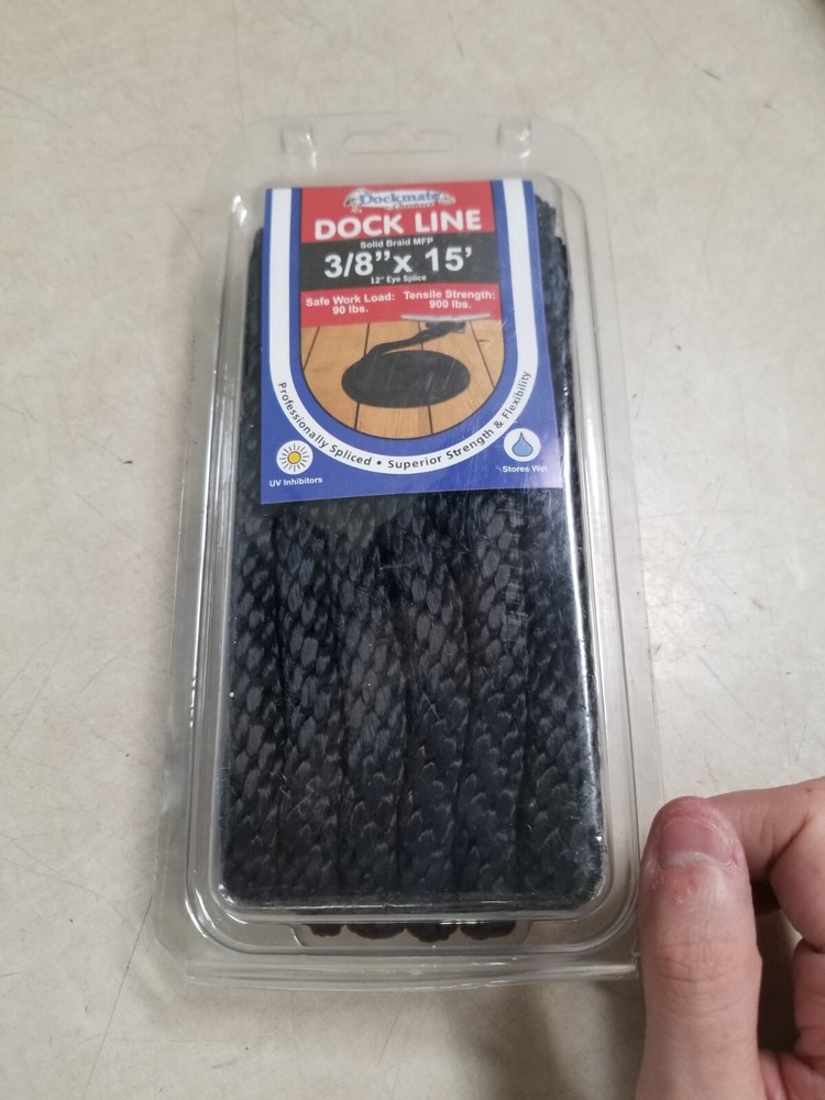 Dockmate DOCK LINE  Solid Braid MFP  3/8"x 15' 12" Eye Splice BLACK