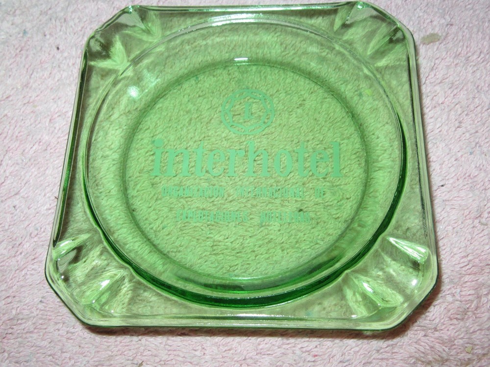 Vintage Green "INTERHOTEL" Glass Ashtray