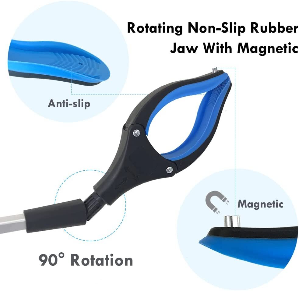 6 Pack Trash Grabber Reacher Tool for Elderly, 32" Foldable Trash Picker (Blue)