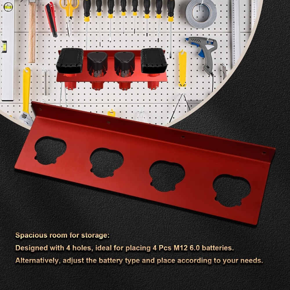 Battery Holder for Milwaukee M12, Storage 2, Red