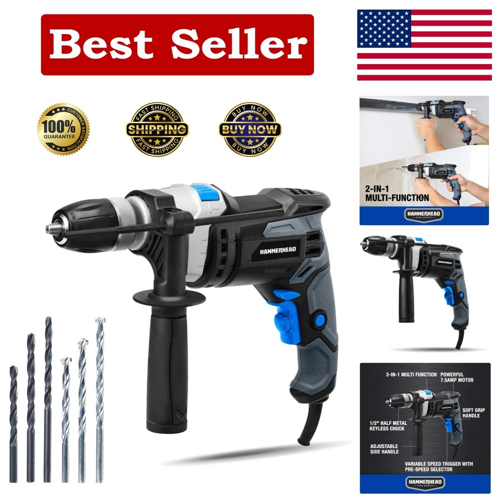 7.5 Amp Corded Hammer Drill - Variable Speed with Multi-Function Capability