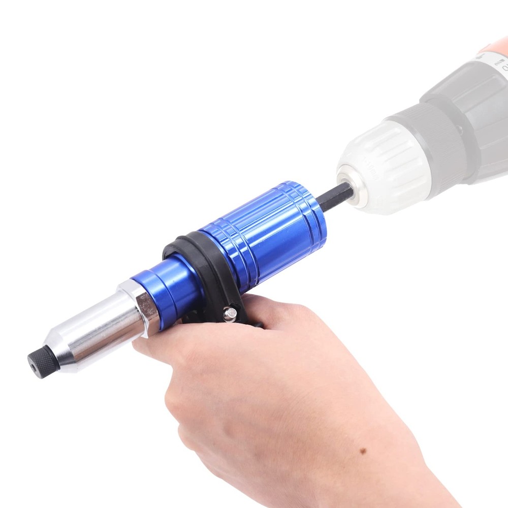Blue Electric Rivet Gun Adapter with Handle, Riveter, Drill Attachment, Rivet...