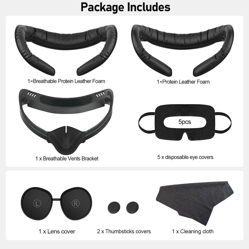 VR Facial Interface for Oculus Quest 2 - Face Pad Replacement, 2PCS PU Leather F